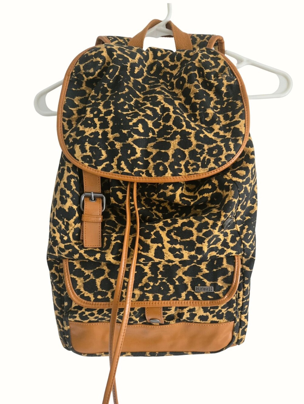 HURLEY Leopard Print Drawstring Backpack - Brown/Black